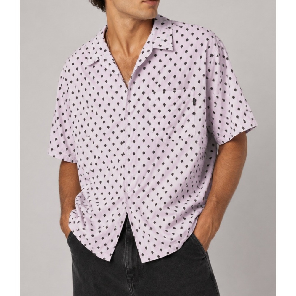 Stussy Mens XL Short Sleeve Button Down Shirt Pink Paisley Cotton 111920
